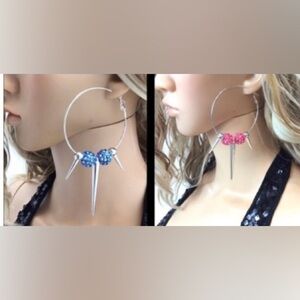 Metal Goth Punk Grunge Spike Beaded Hoop Earrings